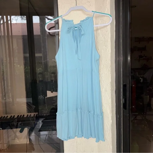 Blue Rain Sky Blue Tiered High Neck Ruffle Mini Dress - Size L - Picture 6 of 9